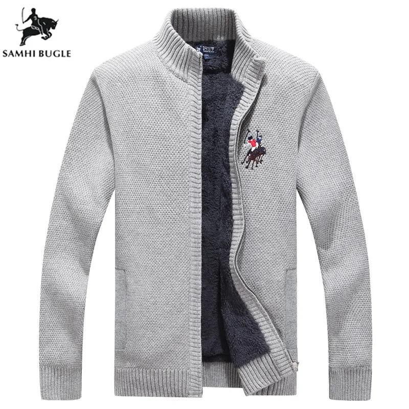 Мужские s свитера чистого цвета высокого качества плюс бархат утолщение свитер Мужчины Бизнес 3D кардиган с вышивкой свитер куртка