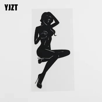 

YJZT 7.3CMX15.6CM Silhouette Sexy Naked Woman Adult Decal Vinyl Car Sticker Black/Silver 8A-0451