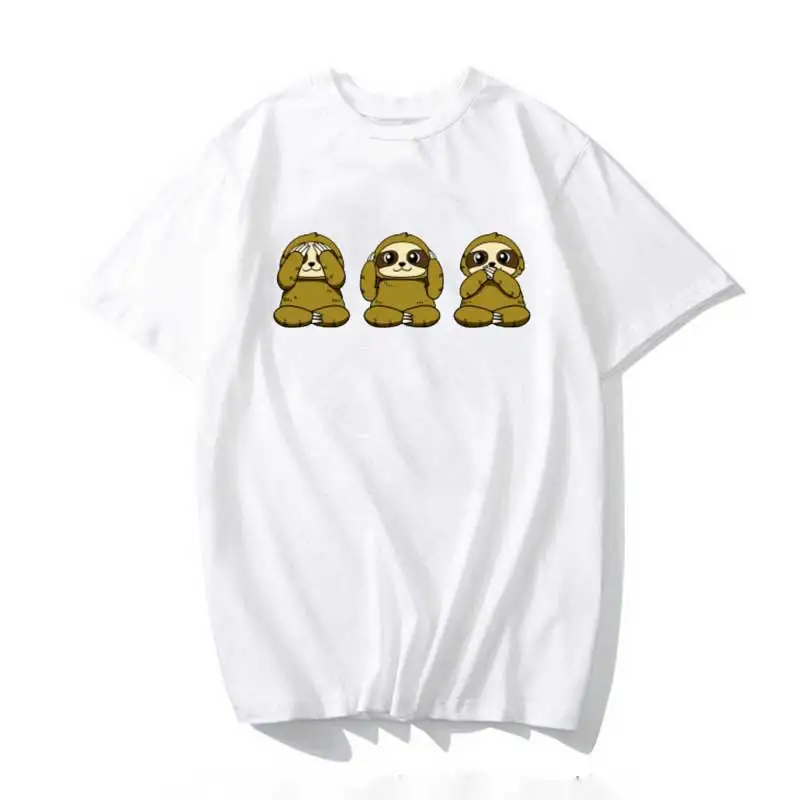 

Sloth See Hear Say No Evil Sloths Women's Harajuku Love Women Feminina Ladies Ulzzang Cotton T Shirts Women Summer Femme Clothes