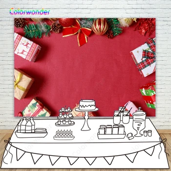 

Christmas Gift Box Red Background For Photography Ball Bauble Pine Party Decor Banner Kids Portrait Photographic Backgrounds