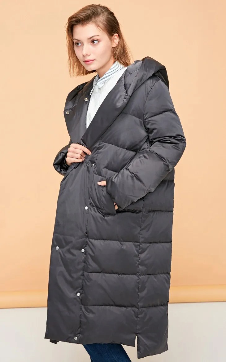 Vero Moda Women's Glossy Button Hooded Long Down Jacket | 318412508