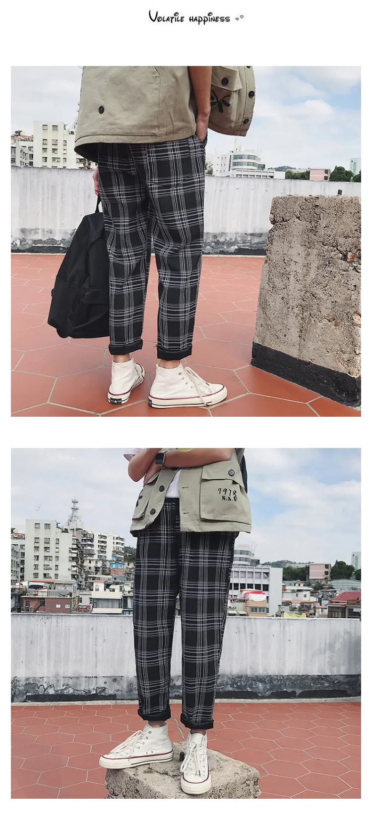 Liketkit Men Women Korean Black Plaid Casual Pants Mens Harajuku Streetwear Harem Pants Male Hip Hop Checkered Trousers 5XL