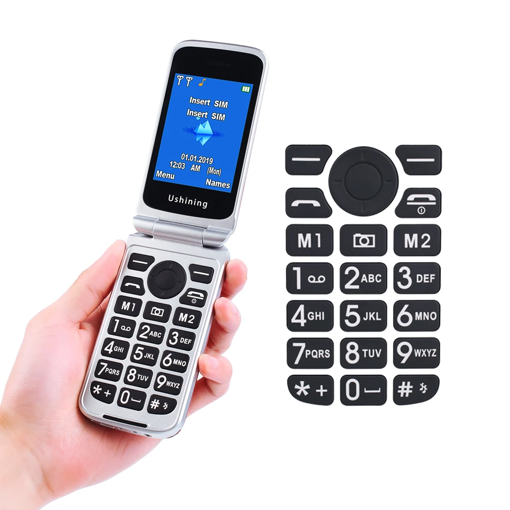 Ushining 3G мобильный флип телефон с двойным экраном SIM красный разблокированный