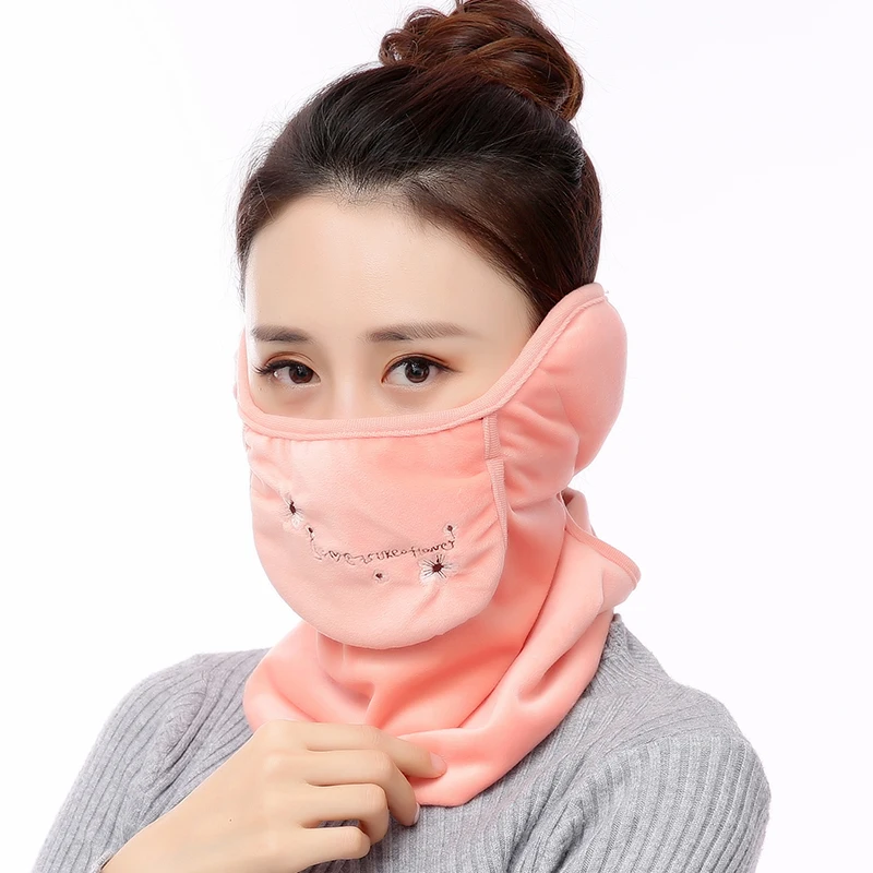Хлопковая ветрозащитная Пылезащитная теплая маска для лица для женщин с вышивкой бархатные Моющиеся Многоразовые маски Зимние Теплые маски