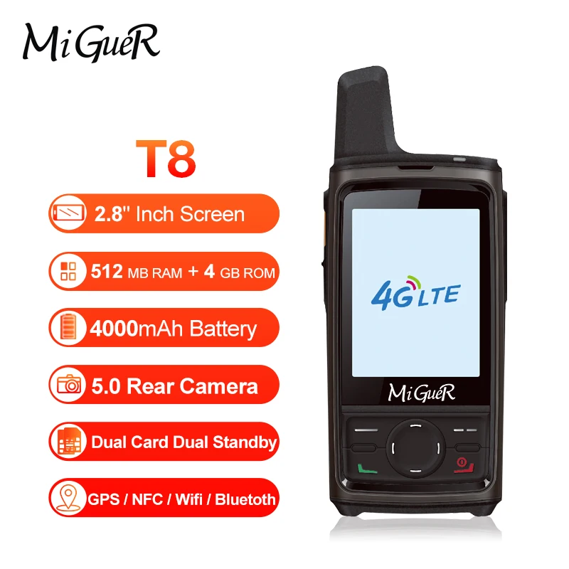 

MiGueR T8 Network Walkie-Talkie Android 6.0 Dual Card 4G LTE FDD GPS Positioning Using NFC 5.0MP Rear Camera walkie-talkie