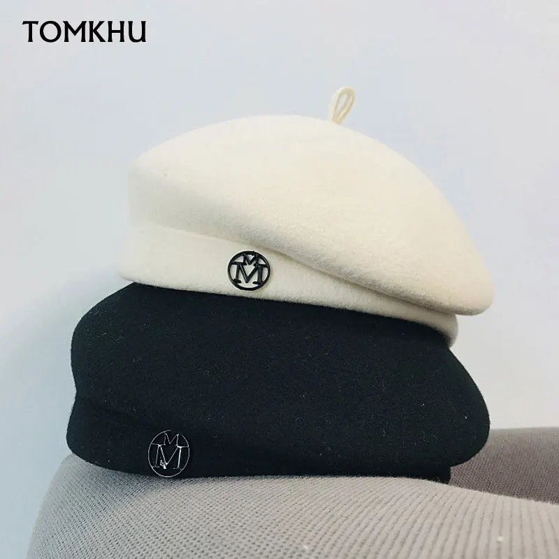 

New Classic Ladies Beret Boina Hat Fancy Wool Felt Hat Warm Winter Hat Cap White Black Women Fedoras Fascinator Skullies Beanies