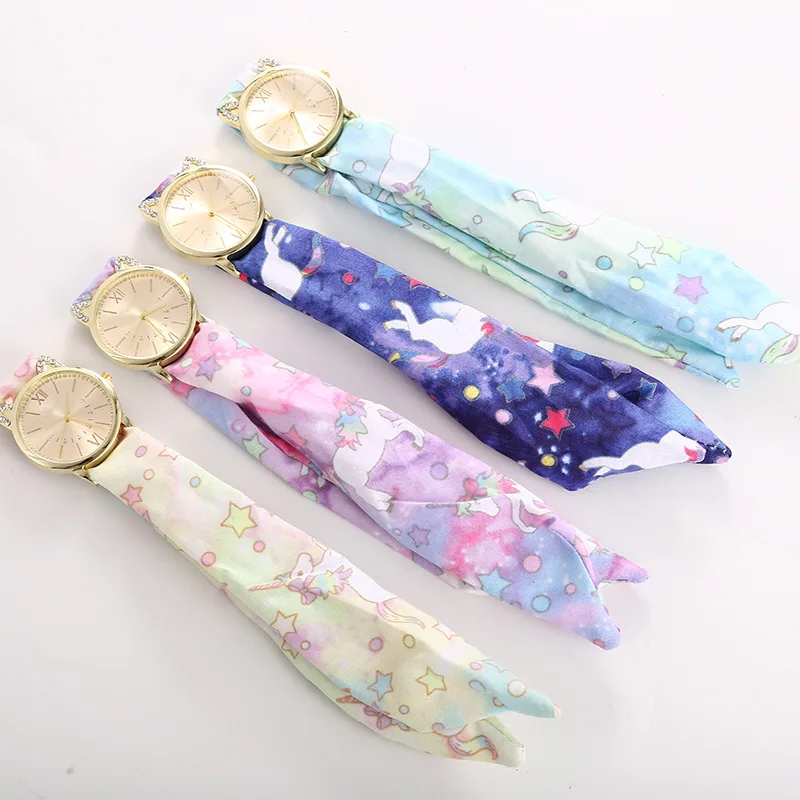 

Hot Selling Woven Belt 612 Roman Numerals with Diamond Cat Ear Article Nail Unicorn Fabric Watch