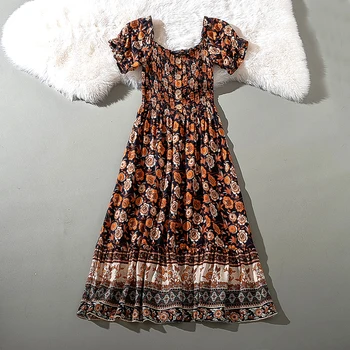 

Cthink Summer 2020 Short Lantern Sleeve Flower Print Dress Women Elegant Slim Vestidos For Woman Printed Floral Women's Dresses