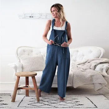 

Loose Strap Jumpsuit Women Front Pockets Wide Legs Bib Pants Overalls Female VogueLoose Solid Color Jumpsuits For Women Nice