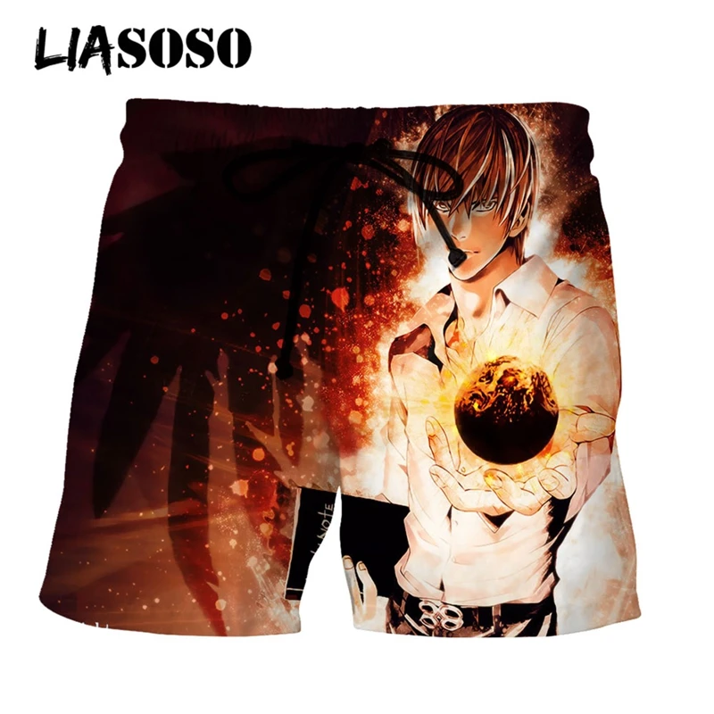 LIASOSO 3D Print Unisex Japanese Anime Death Note Men's Shorts Street Beach Sport Casual Shorts Loose Boardshorts Cool Trousers