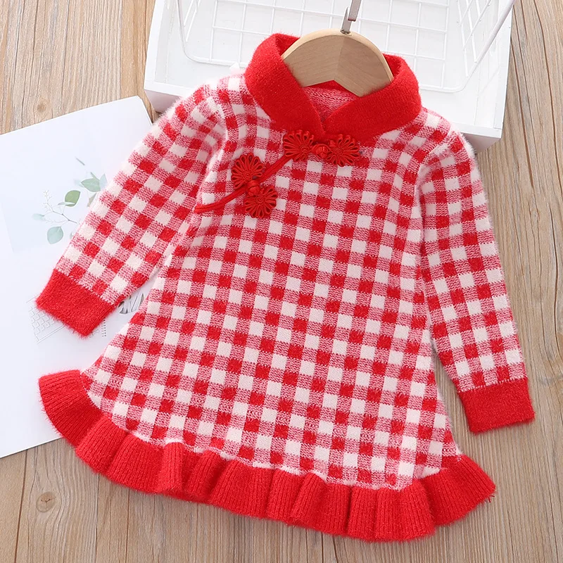 Girls' long sleeve knitting suit 2022 Christmas autumn winter new girls' sweater cardigan knitting Top + skirt two piece set baby outfit matching set