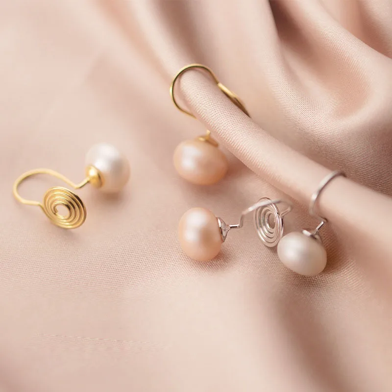 1 Pair White/Pink Round Shell Pearl Clip On Earrings 925 Sterling Silver Gold/Silver Jewelry No Ear Hole Earring for Girls Women
