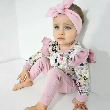 

Sweet Infant Baby Girl Clothes Long Sleeve Flower Tops+Pants + Headband 3PCS Set Autumn Outfit