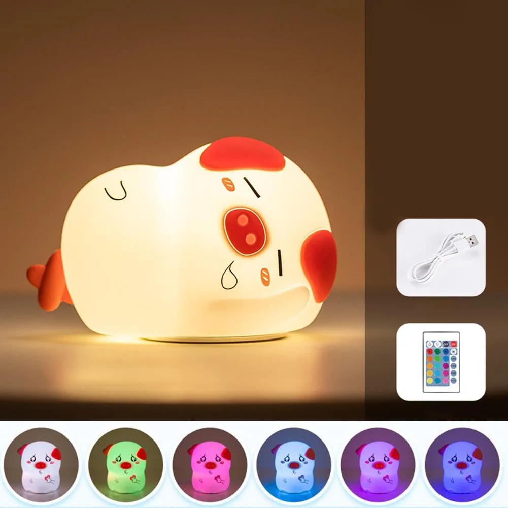 

Soft Silicone LED Lamp Night Light USB Charging Gifts 7 Color Changing Remote Control Bedside Bedroom Pig Shape Children Cartoon