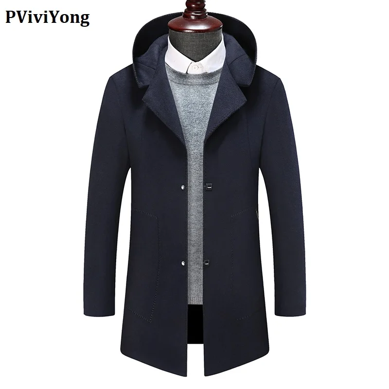 PViviYong new arrival winter high quality thicked liner wool coat men,hooded jacket men parka plus-size M-8XL 1988 - Цвет: Коричневый