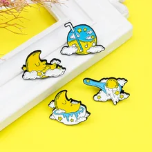 

Starry Sky Moon White Clouds Rainbow Brooch Moon Baby Brooch Sleeping Brooch In The Clouds Cartoon Romantic Enamel Pins