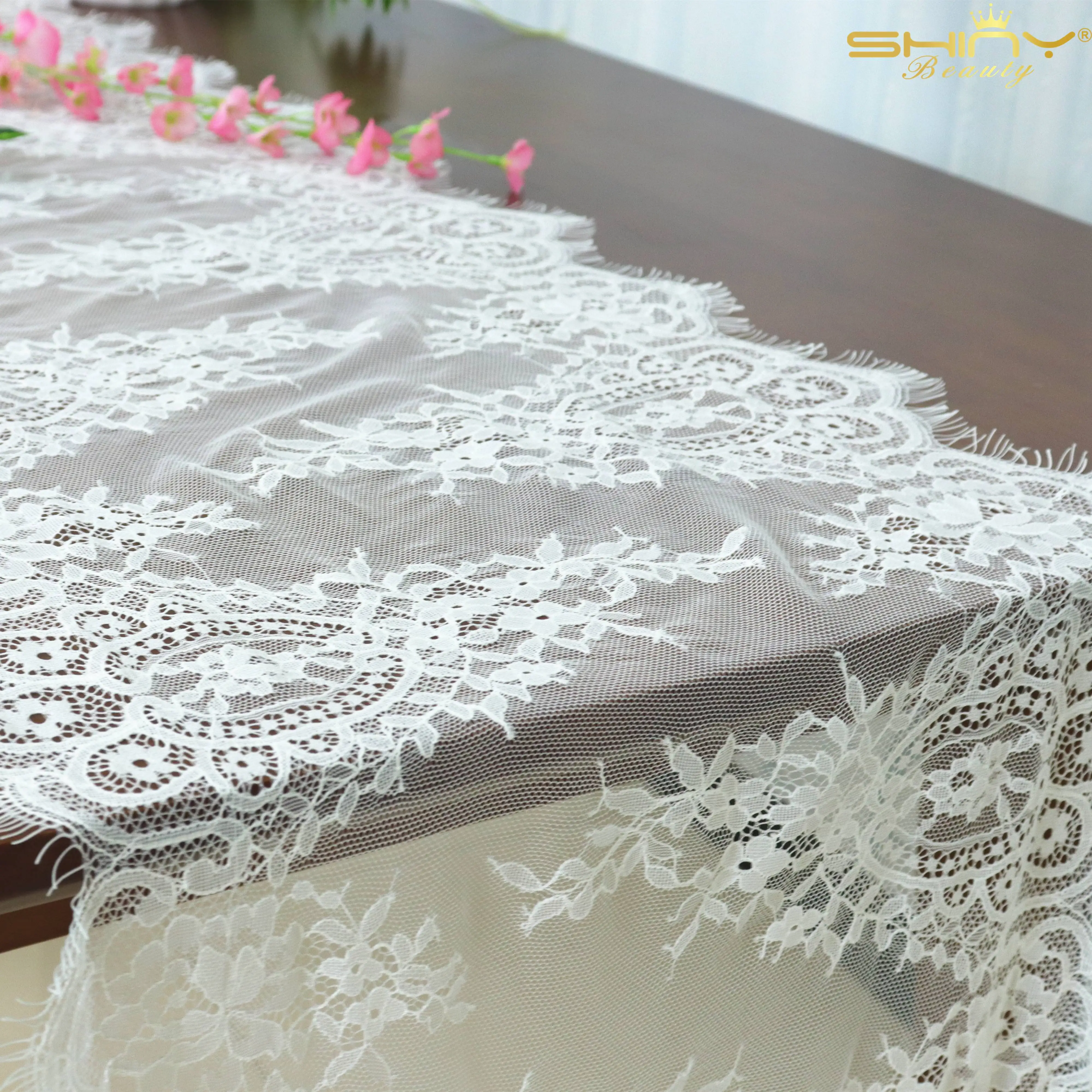 

Elegant Flower Lace Table Runner 15x120Inch Table Decor Black And White Table Runners For Birthday Party-M190830
