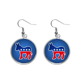 

America Donkey Emblem Democratic Party Ear Dangle Silver Drop Earring Jewelry Woman