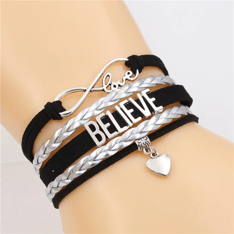 Believe Infinity & Love charm мужские кожаные браслеты с плетеным многослойным браслетом для