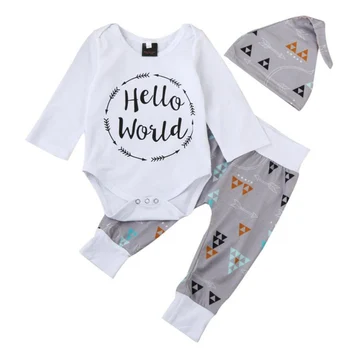 

Baby Set Girls Soft Feel Spring Autumn Casual Baby Girl Printing Rompers And Trousers And Hat Kids Three-piece Outfit Sets