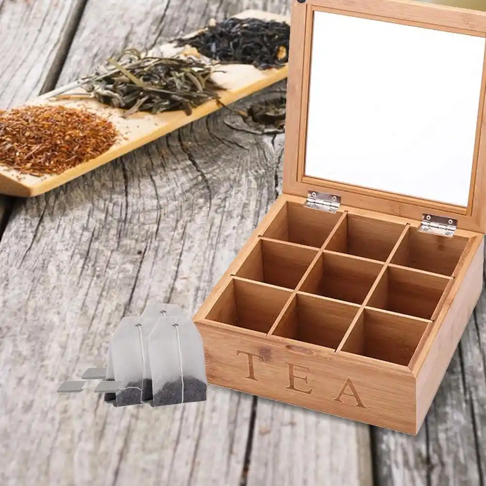 Essential Oil Storage Box,Rustic Wooden Tea Box,Wooden Tea Bag,Storage Chest Box,Multipurpose Organization,Display Box with Clear Lid Natural Wooden Finish