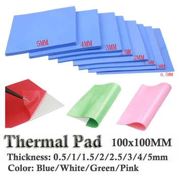 8 개 100x100x1mm 0.5mm 1.5mm 2mm 2.5mm 3mm 4mm 5mm 파란색 흰색 녹색 분홍색 CPU 방열판 냉각 전도성 실리콘 열 패드