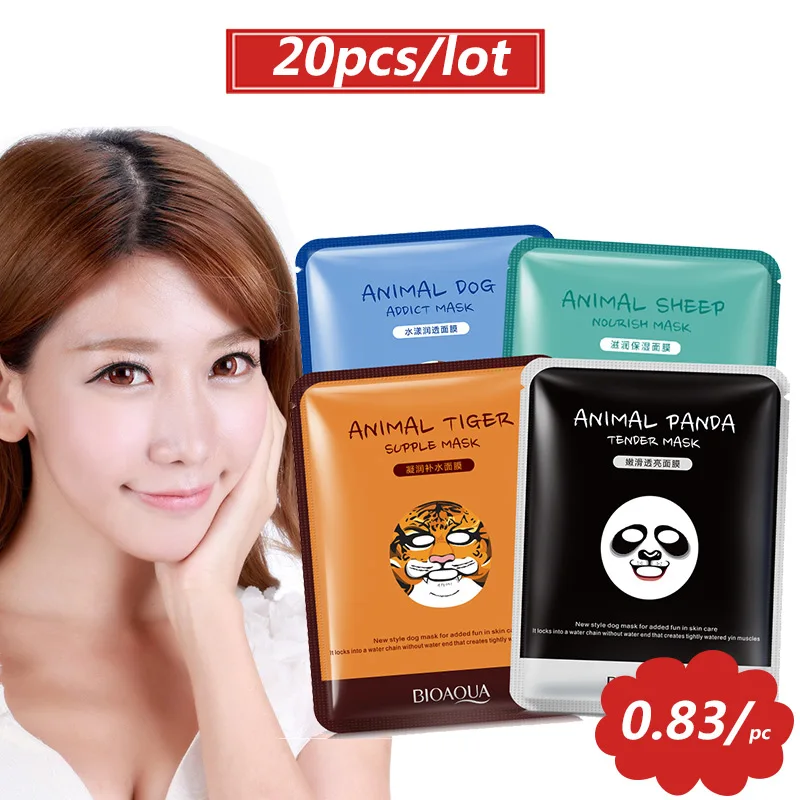 

20pcs/lot BIOAQUA Skin Care Sheep/Panda/Dog/Tiger Facial Mask Moisturizing Cute Animal Korean Face Masks Oil Control Brighten