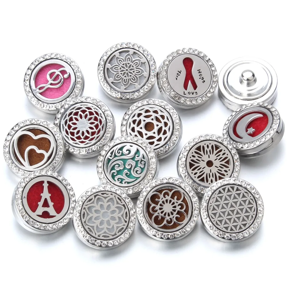 Relicario de aromaterapia con botones a presión de 18mm, difusor de aceite esencial magnético de acero inoxidable, botón a presión, pulsera, joyería, nuevo