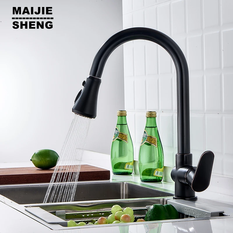 

All Copper Qulling Kitchen Hot And Cold Stretching Sink Dish Washing Basin Faucet European American Black Bronz