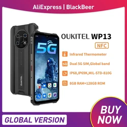 OUKITEL WP13 Dual 5G Mobile Phone 8GB+128GB 6.52 Inch Rugged Waterproof Smartphone Dimensity700 Android 11 Cellphone 5280mAh NFC