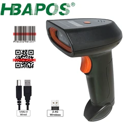 HBAPOS – Scanner de codes à barres filaire 2 en 1, 1D, 2D, QR, lecteur de Code, affiche la batterie, rappel vocal 