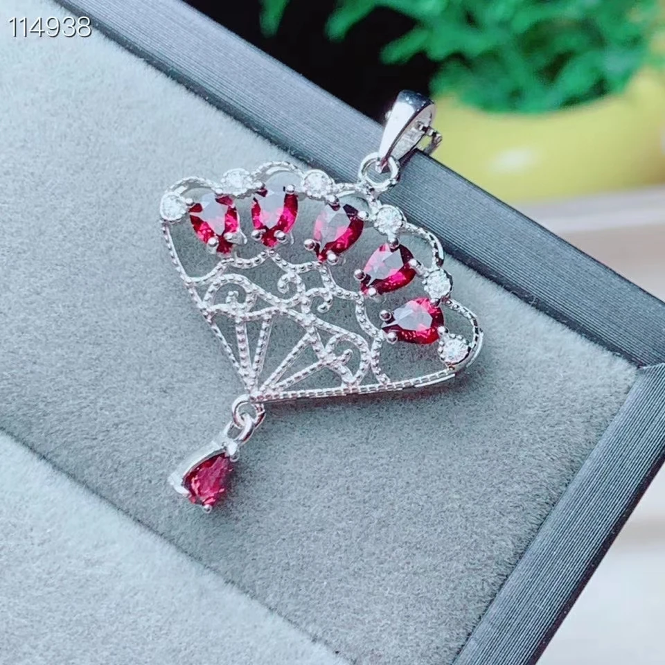 KJJEAXCMY fine jewelry 925 Sterling Silver inlaid natural garnet trendy girl new Pendant Necklace support test