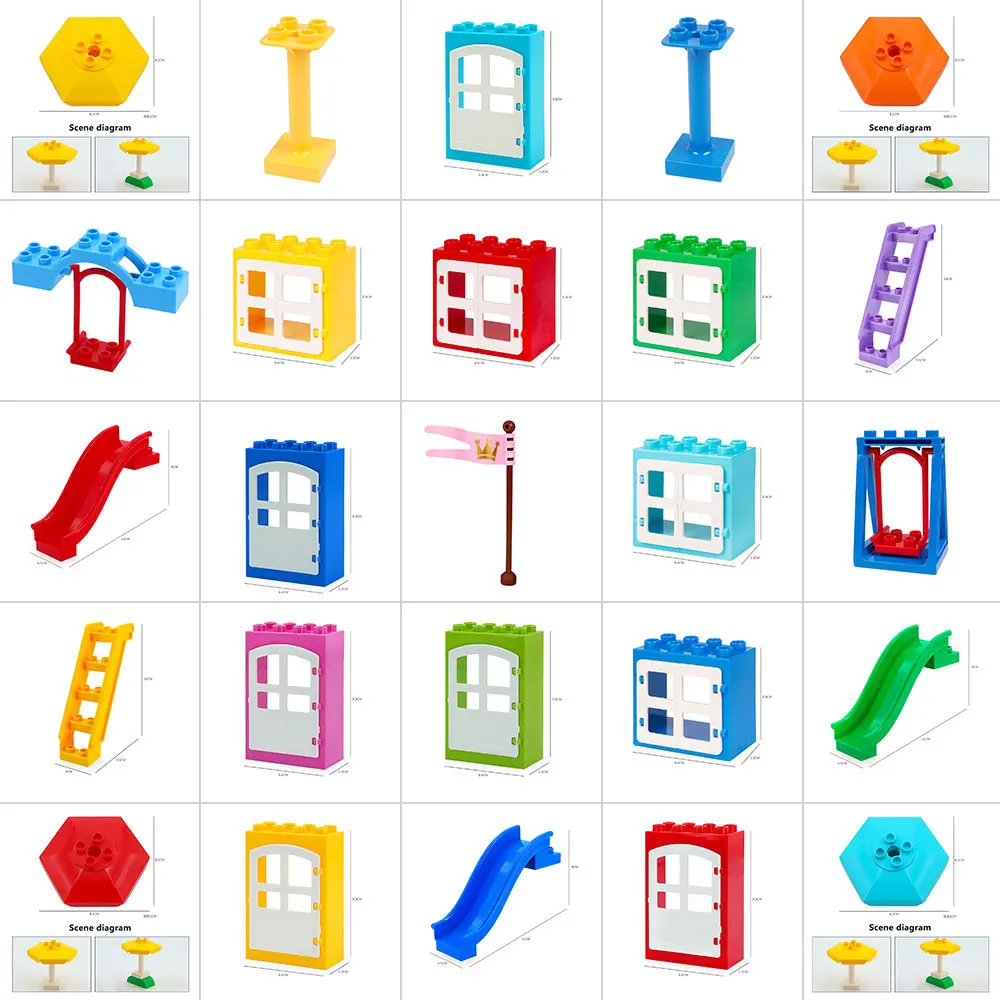 

legoing duploed large size Big Particles Building Blocks accessory Fence Sliding ladder Window Bricks toys for children kid gift