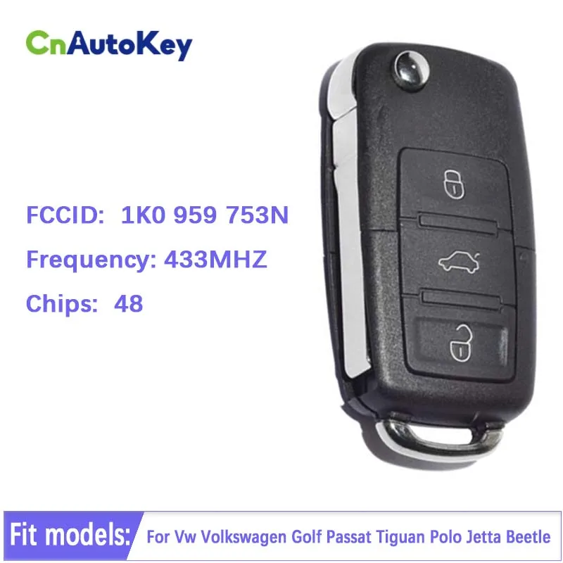 Дистанционный ключ CN001057 FCC 1K0 959 753N для Vw Volkswagen Golf Passat Tiguan Polo Jetta Beetle 48 чип 433 МГц |
