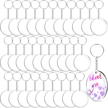 

Acrylic Circle Blanks with Key Chain Rings 2 Inch Round Acrylic Keychain Blanks with Hole Clear Discs Circles