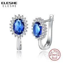 ELESHE, модные, 925 пробы, серебряные серьги для женщин, синие, Сияющие, каплевидные, Кристальные, серьги-гвоздики для женщин, свадебные ювелирные изделия, подарок