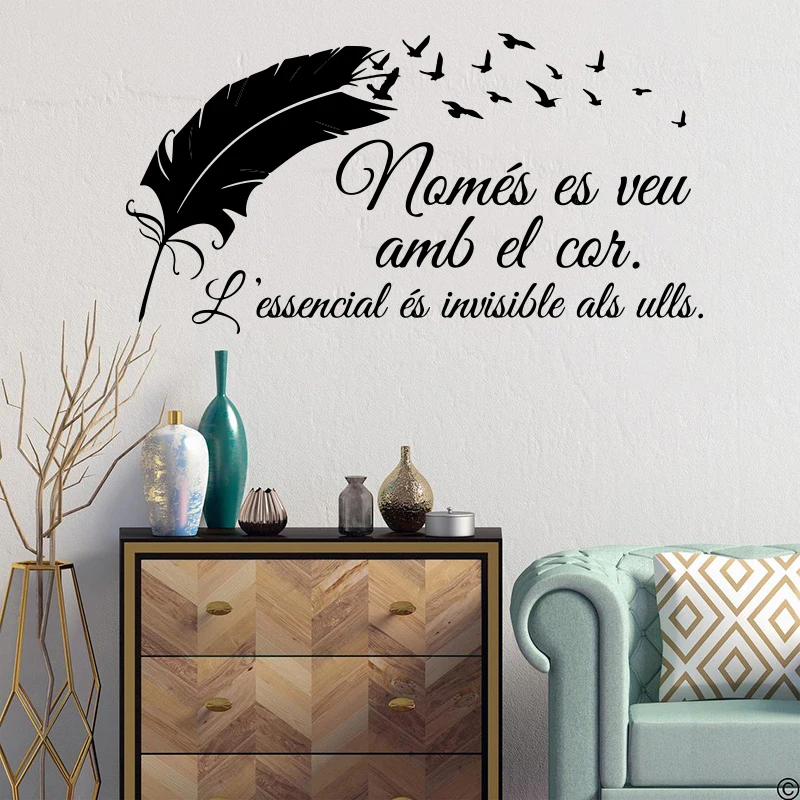 The Little Prince In Catalan Fly Bird Feather Wall Sticker Anime Family Love Heart Inspiraitonal Quote Wall Decal Bedroom (2)