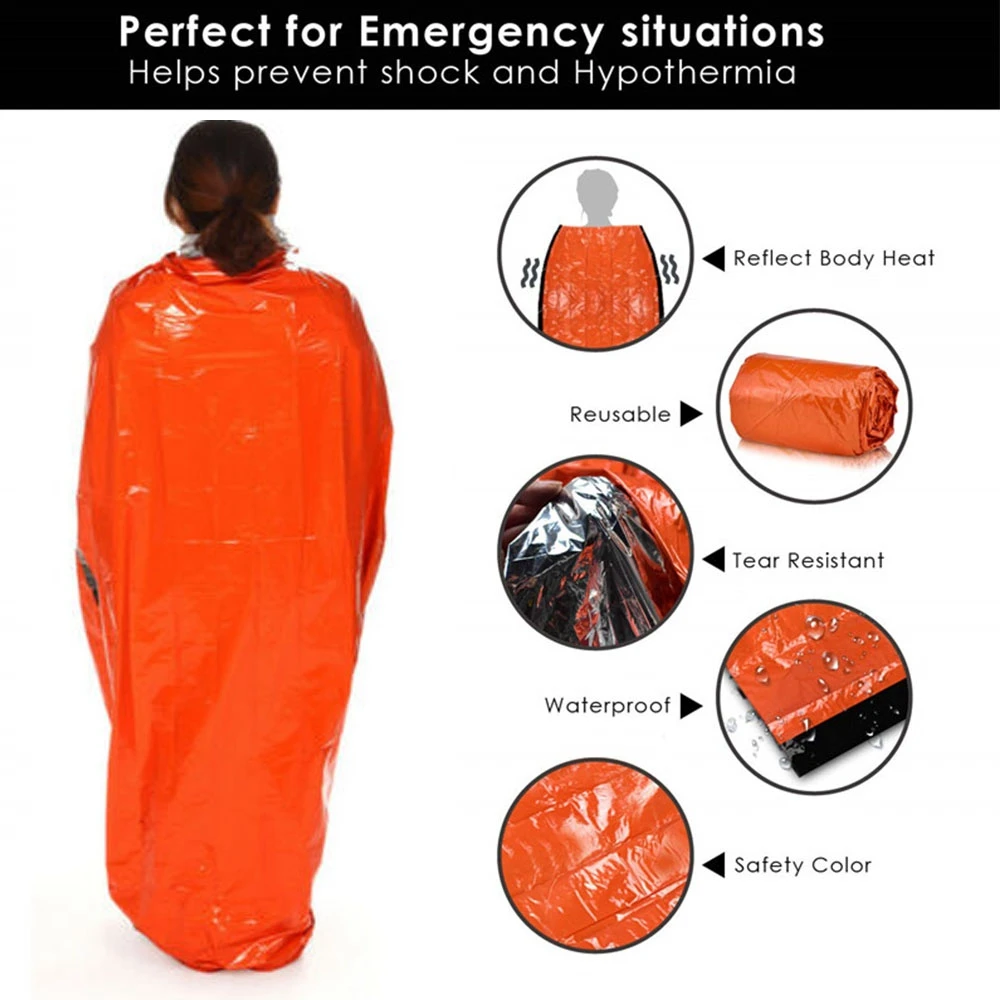 Outdoor Portable PE Emergency Survival Sleeping Bag Thermal Keep Warm Waterproof Emergency Blanket Camping Hiking Sun Protection