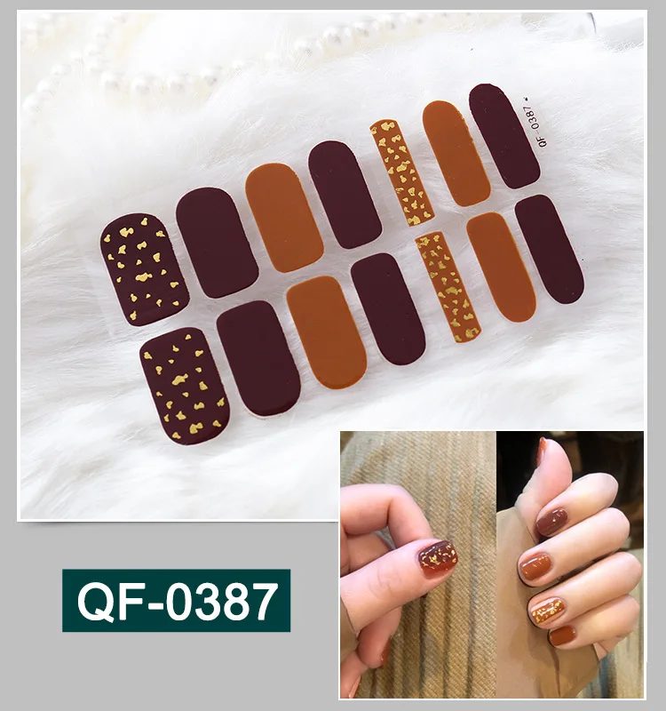 14 насадок/листов, цветные 3D наклейки для дизайна ногтей, клей, полный набор насадок для ногтей, слайдер, украшения для ногтей, сделай сам, трафарет, наклейка для маникюра - Цвет: QF387