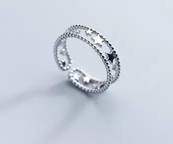 

100% 5MM Authentic REAL.925 Sterling Silver Fine Jewelry Stars Band ring openable Hollow Women's GTLJ1528
