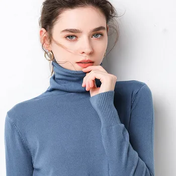 

New Knitted Turtleneck Autumn Winter Sweater Women Match Basic Cashmere Blend Female Solid Turtleneck Collar Pullovers