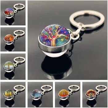

Tree of Life Keychain Jewelry with Silver Color Double Side Glass Ball Keychain Life Tree Car Keychain Ring for Unisex