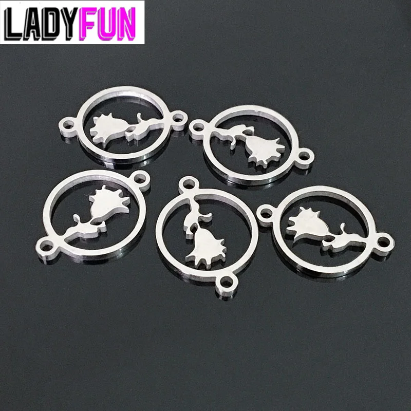 

Rose Flower Stainless Steel Charms Pendant Connectors for Bracelets Wholesale 10pcs/lot