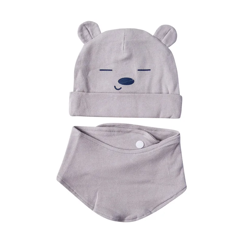 Шапочка с помпонами для новорожденных 0-18 месяцев, повседневные модные теплые хлопковые шапки, шарф, набор шейных платков из 2 предметов для мальчиков и девочек - Цвет: Серый