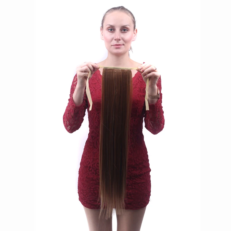 Ombre Long  24" Straight Synthetic Ponytail Hair Extensions Wrap On Clip-in Pony Tails Natural Hair Heat Resistant Hair Pieces