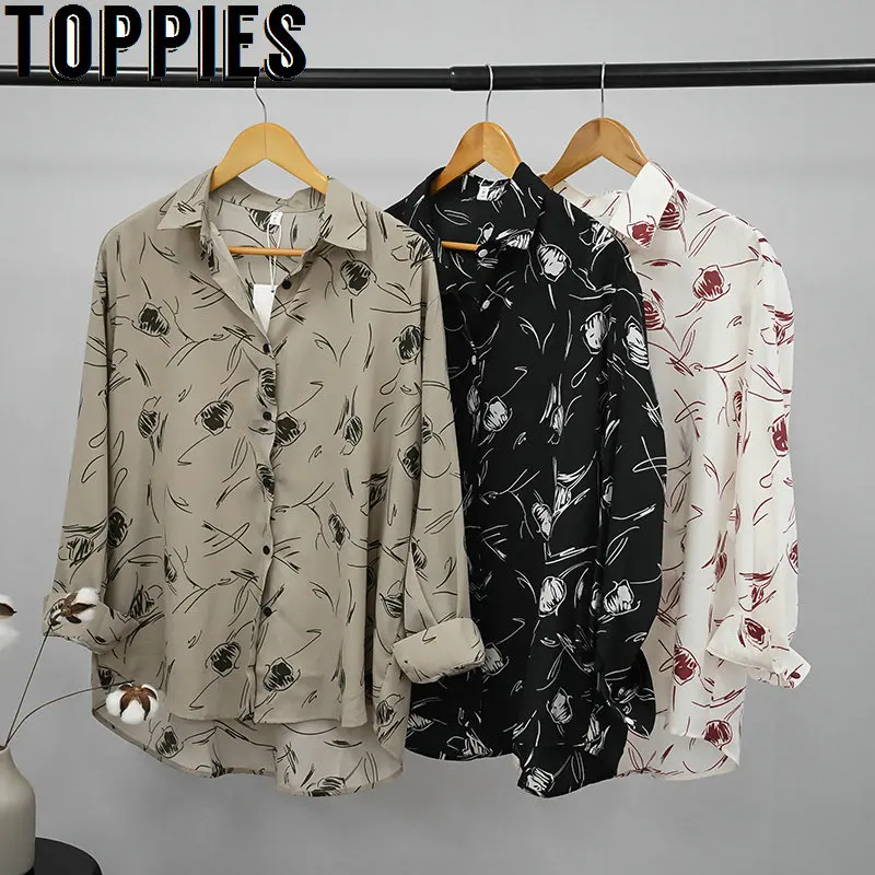 

white chiffon blouses floral printing tops women long sleeve shirts plus size korean 2020 spring clothes