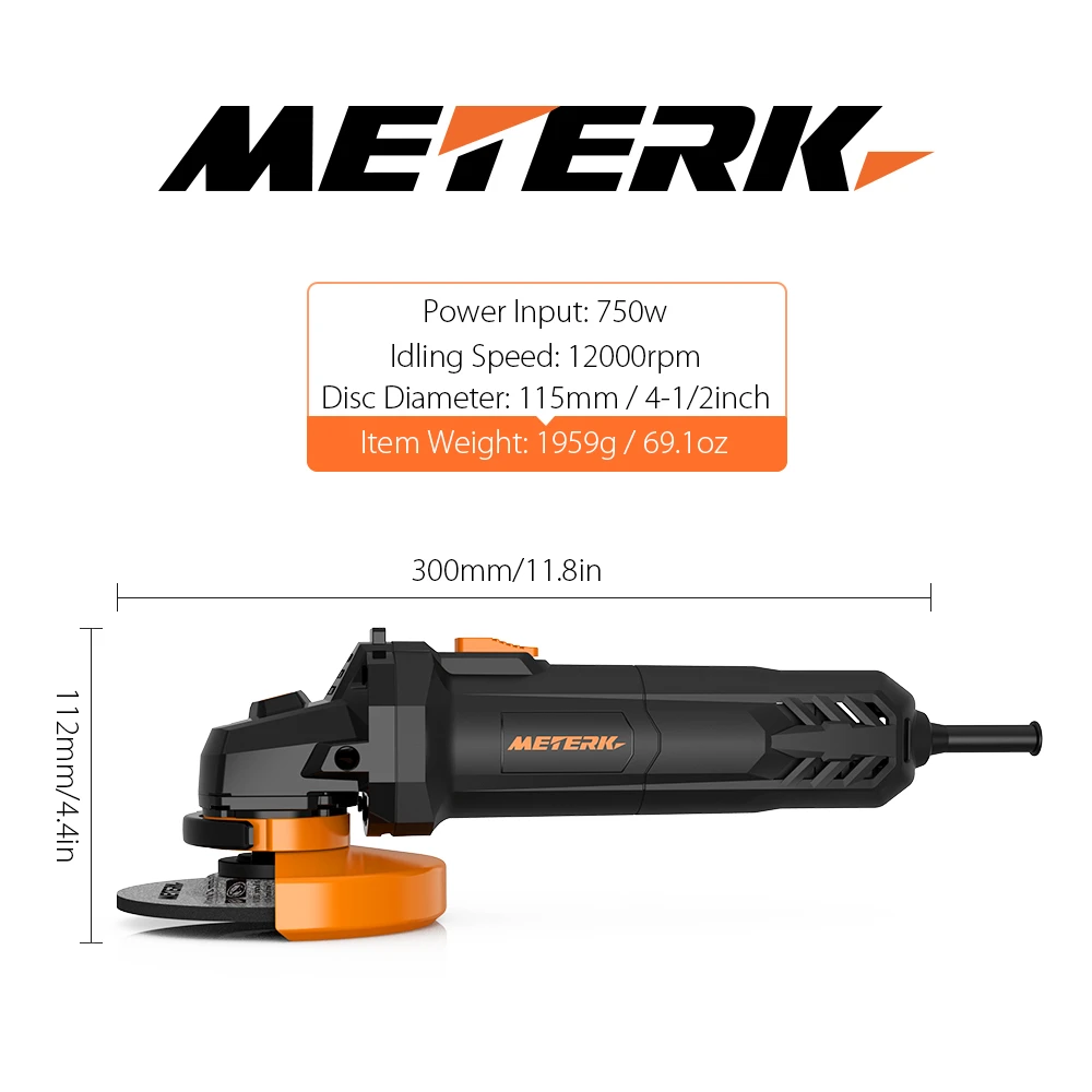 Meterk Electric Angle Grinder 6A 4-1/2inch with 115mm 3 Grinding Abrasive Wheels 3 Cutting Abrasive Wheels 
