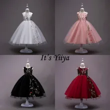 It's Yiya/Платья с цветочным узором для девочек 5 цветов, элегантное бальное платье без рукавов с круглым вырезом, платья в пол, детские праздничные пышные платья, 825