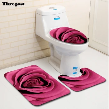 

Thregost Bathroom Mat Toilet Covers Solid Color 3pcs/set Bath Floor Carpets for Home Decor Europe Print Foot Pad Doormats