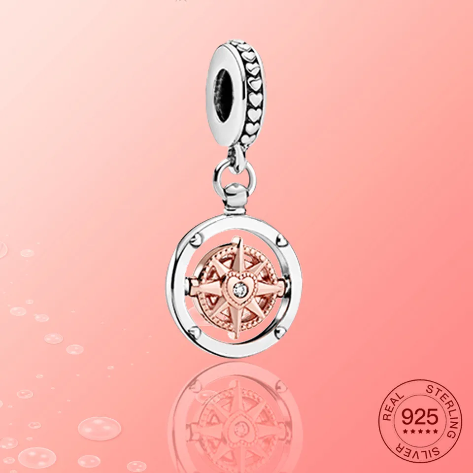Pendant Only silver 925 charm clips Rose gold compass Pendant Charm Fit Original Bracelets Jewelry Making for Women Pendant Only silver 925 charm clips Rose gold compass Pendant Charm Fit Original Bracelets Jewelry Making for Women